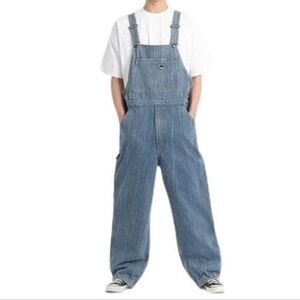 Levi's retro styled denim overal off blue striped large